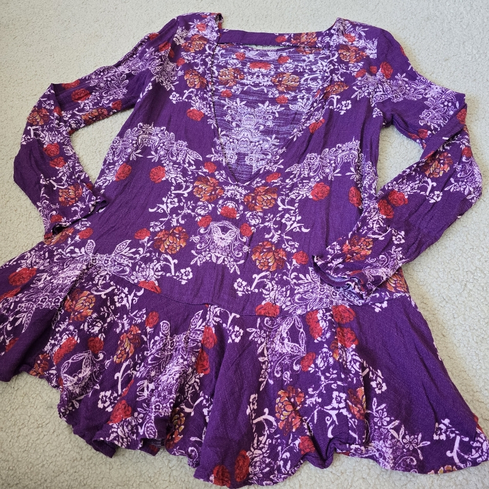 Free People Smooth Talker Plumberry Combo Printed Tunic Size Large - Picture 9 of 10